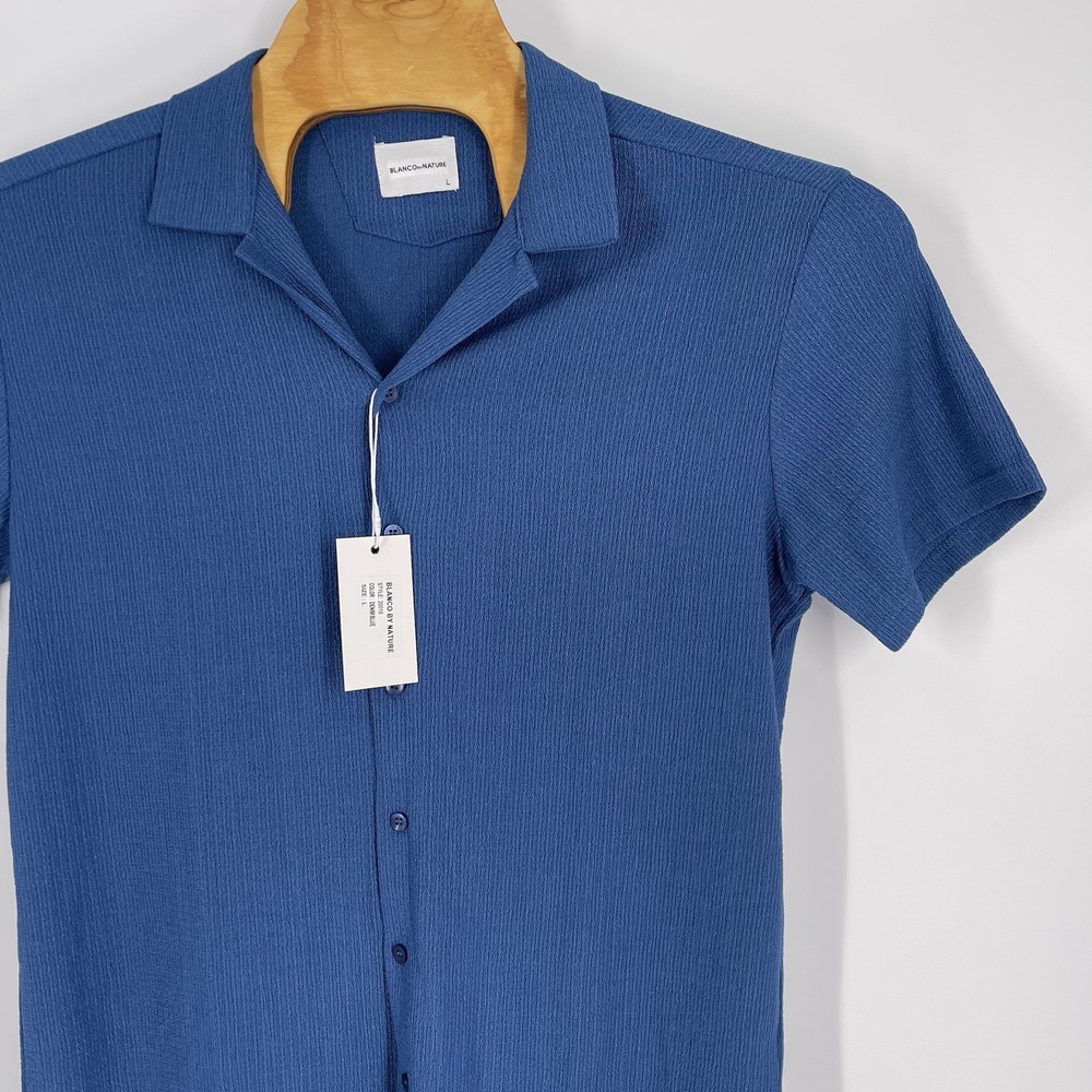Blanco By Nature Men's Textured Cotton Lightweight Button Denim Blue Sz L - Picture 4 of 7